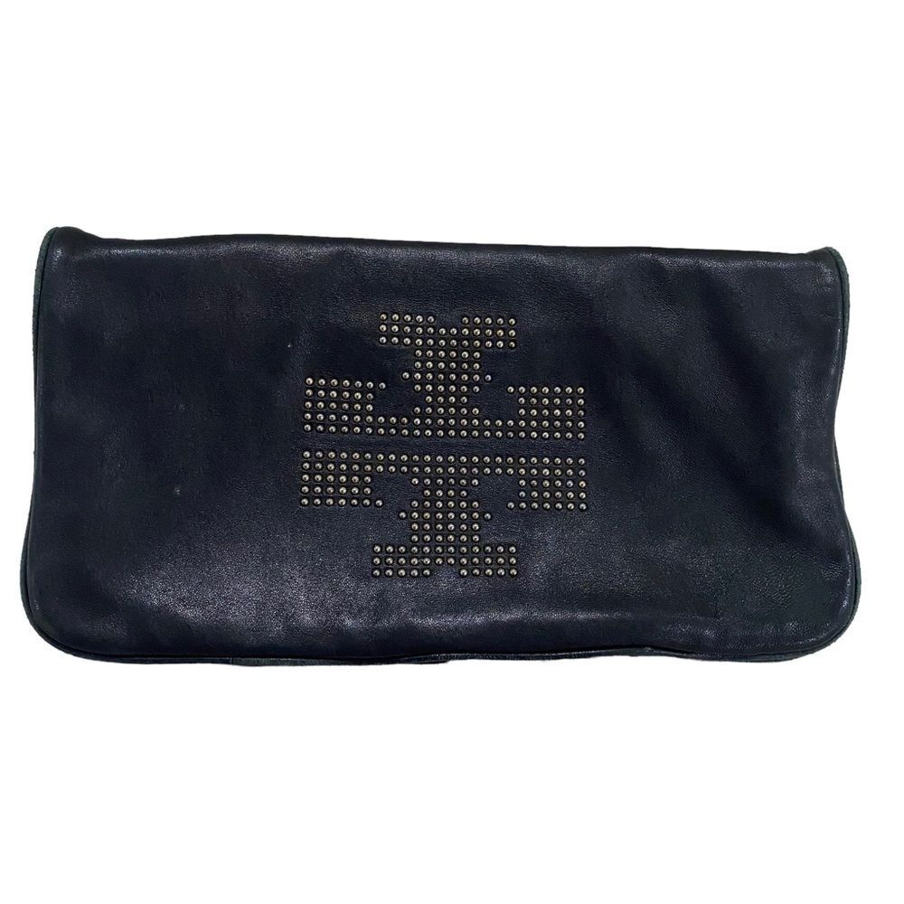 TORY BURCH BLACK BAG - leather - studded - gold hardware - magnetic closure